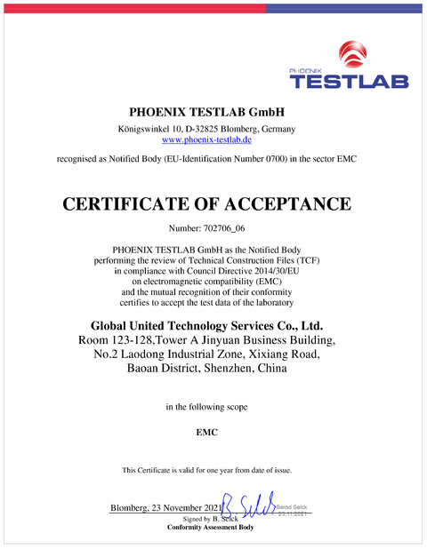 Chine Global United Technology Services Co.,Ltd. certifications