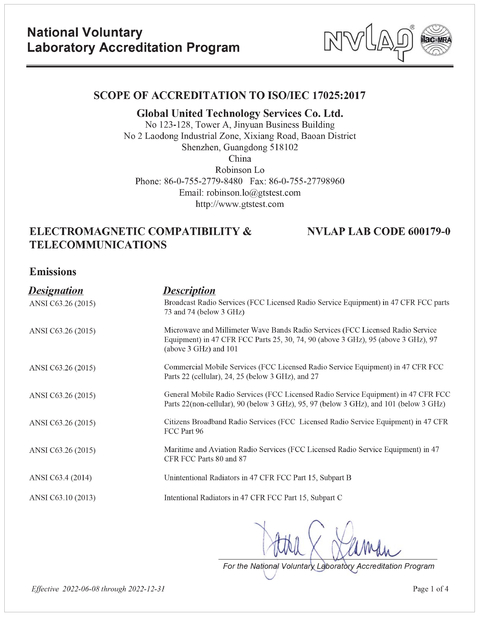 Chine Global United Technology Services Co.,Ltd. certifications