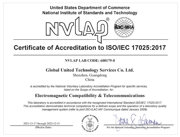Chine Global United Technology Services Co.,Ltd. certifications